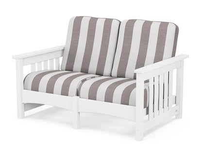 POLYWOOD® Club Mission Loveseat in White / Cabana Stripe Grey Mist