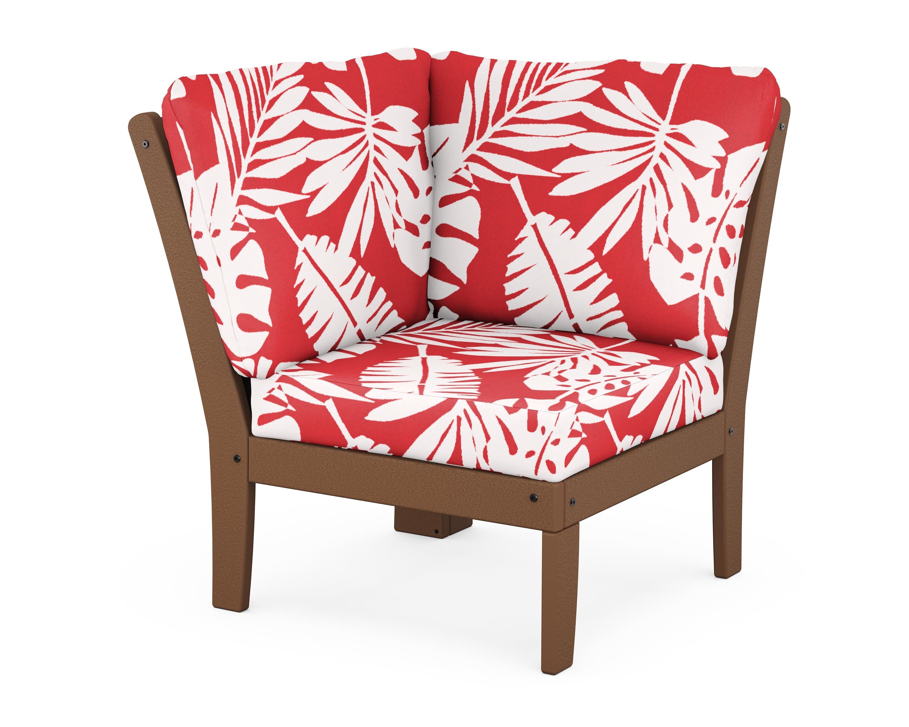 POLYWOOD® Braxton Modular Corner Chair in Teak / Leaf Crimson