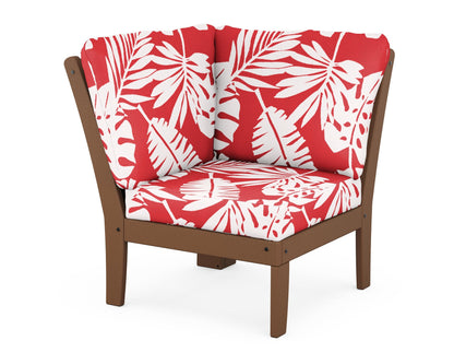 POLYWOOD® Braxton Modular Corner Chair in Teak / Leaf Crimson