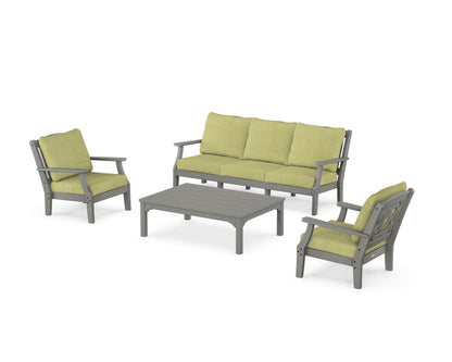 Martha Stewart by POLYWOOD® Chinoiserie 4-Piece Deep Seating Set with Sofa in Slate Grey / Chartreuse Boucle