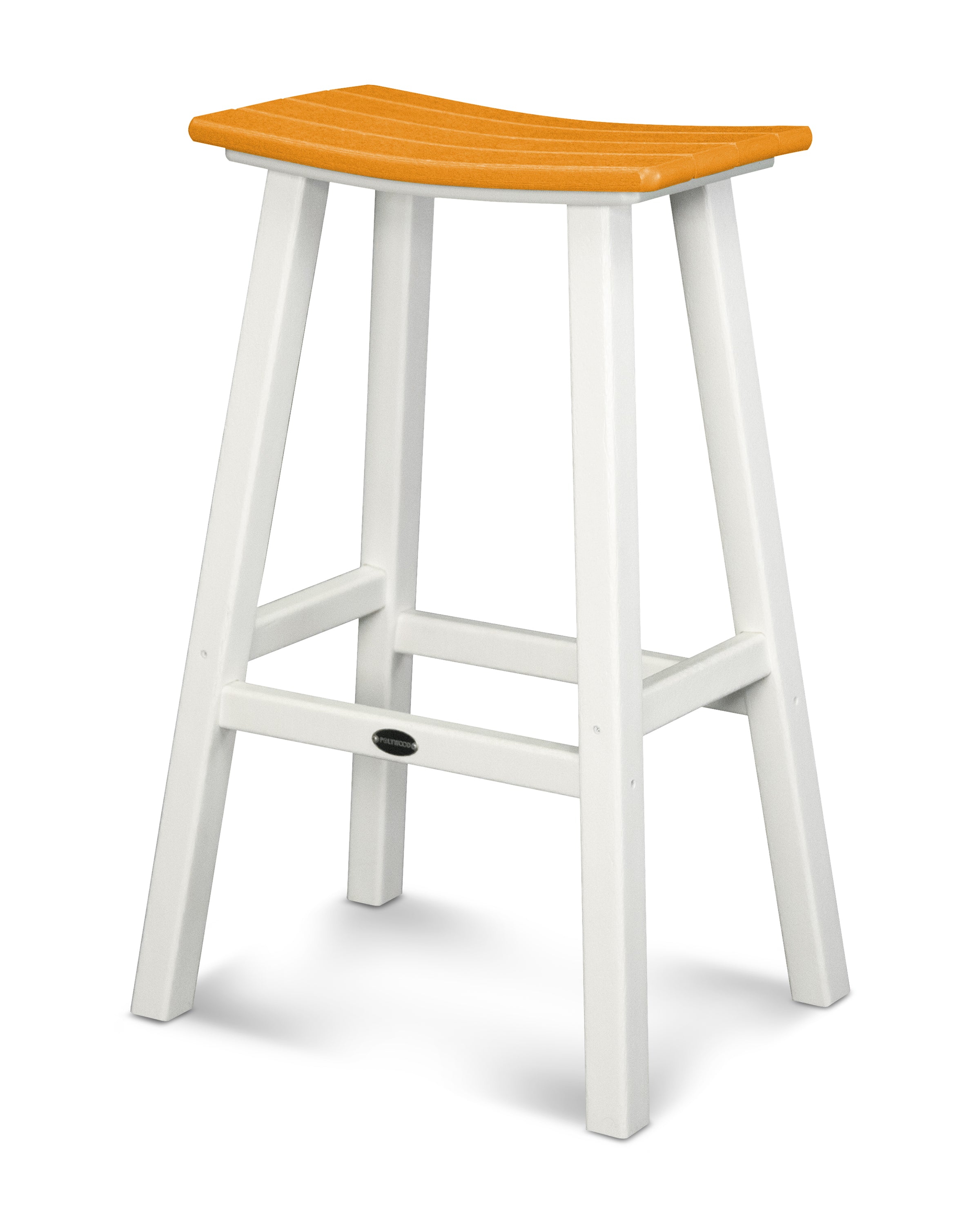 POLYWOOD® Contempo 30" Saddle Bar Stool in White / Tangerine
