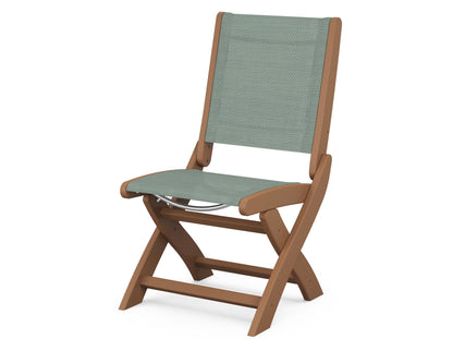 POLYWOOD® Coastal Folding Side Chair in Teak / Dupioni Sea Mist Sling