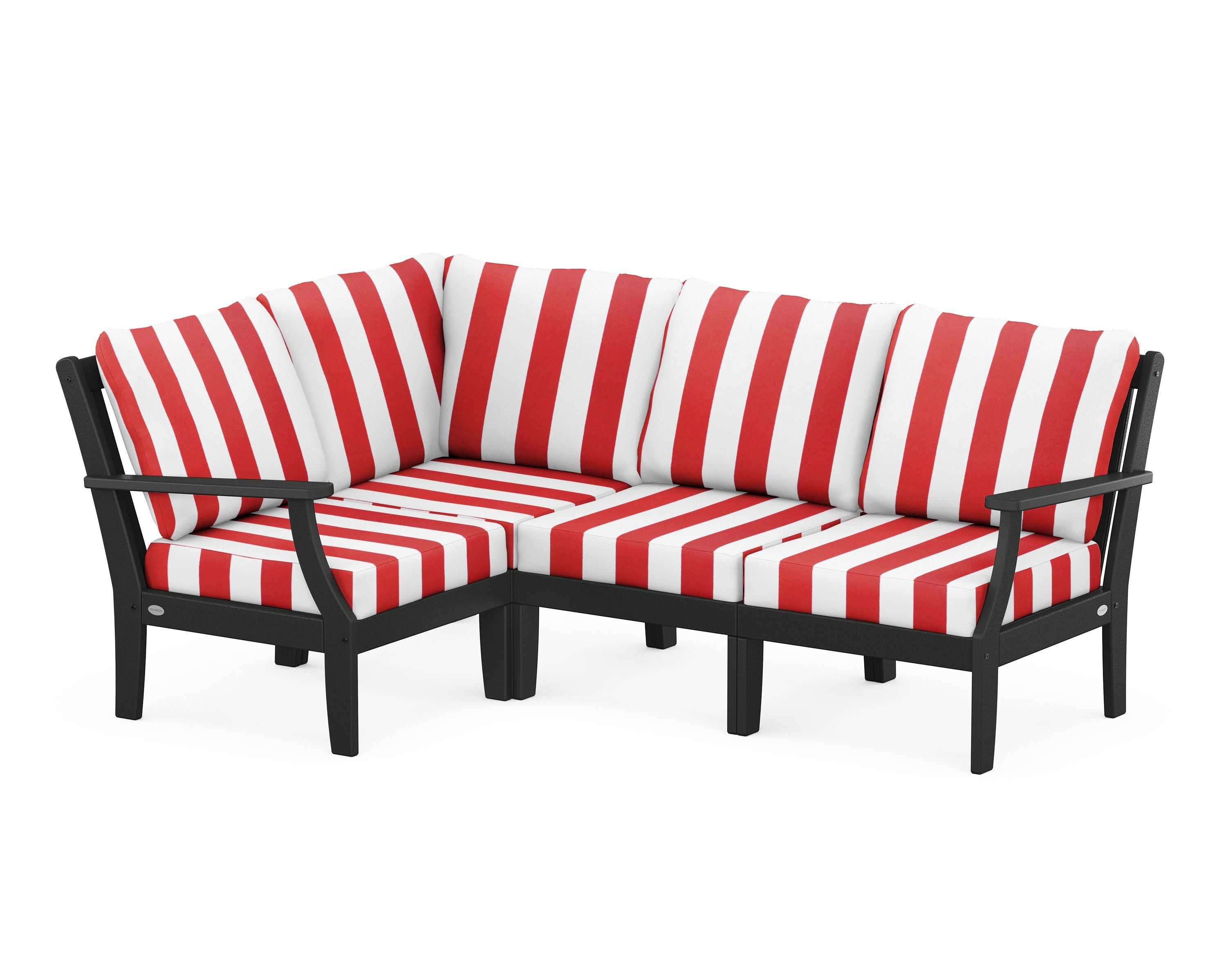 POLYWOOD® Braxton Modular 4-Piece Deep Seating Set in Black / Cabana Stripe Crimson