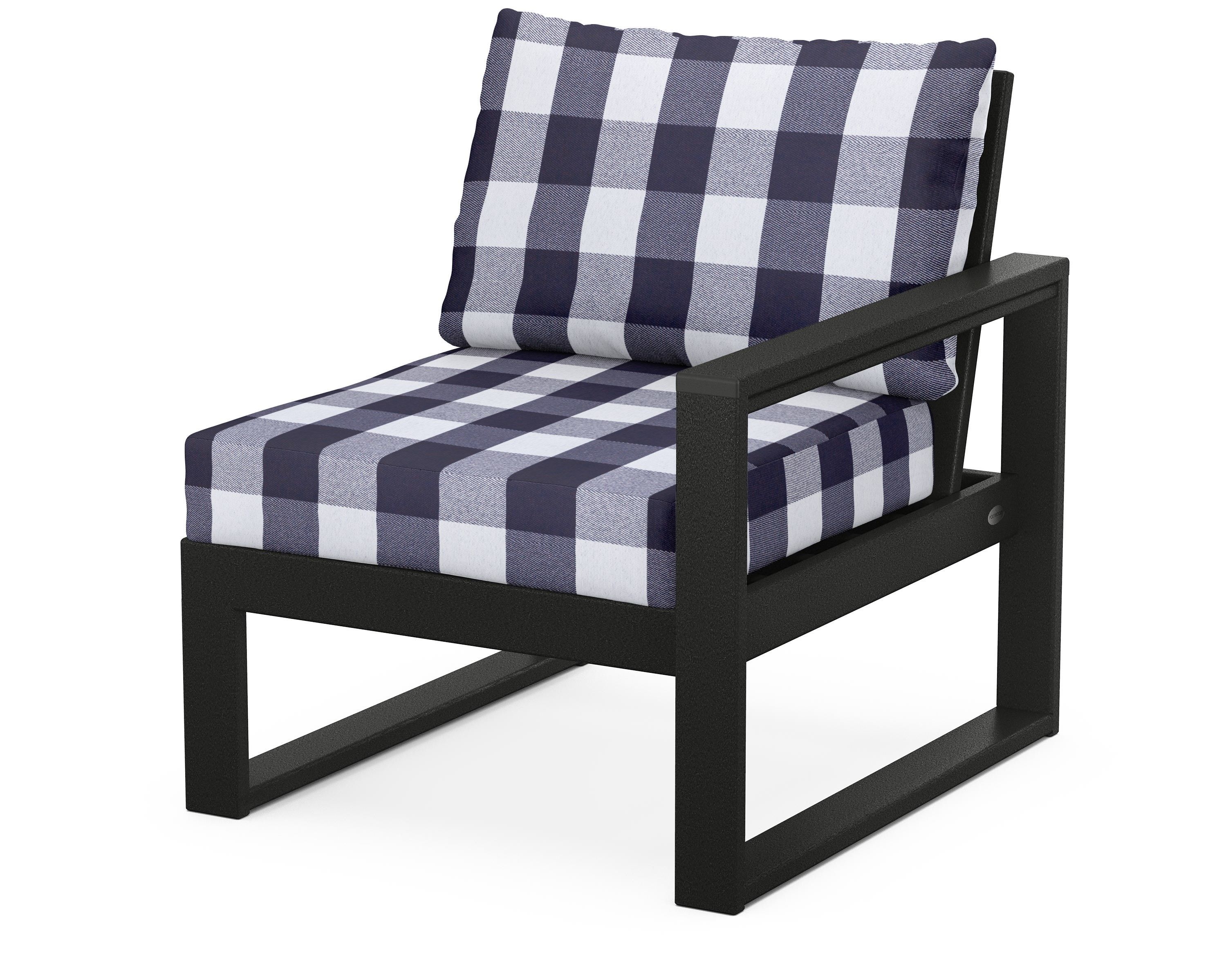 POLYWOOD® EDGE Modular Right Arm Chair in Black / Buffalo Plaid Navy