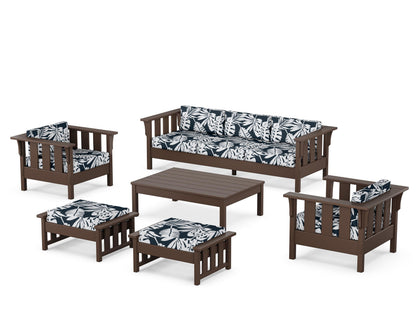 Martha Stewart by POLYWOOD® Acadia 6-Piece Lounge Sofa Set in Mahogany / Leaf Marine Indigo