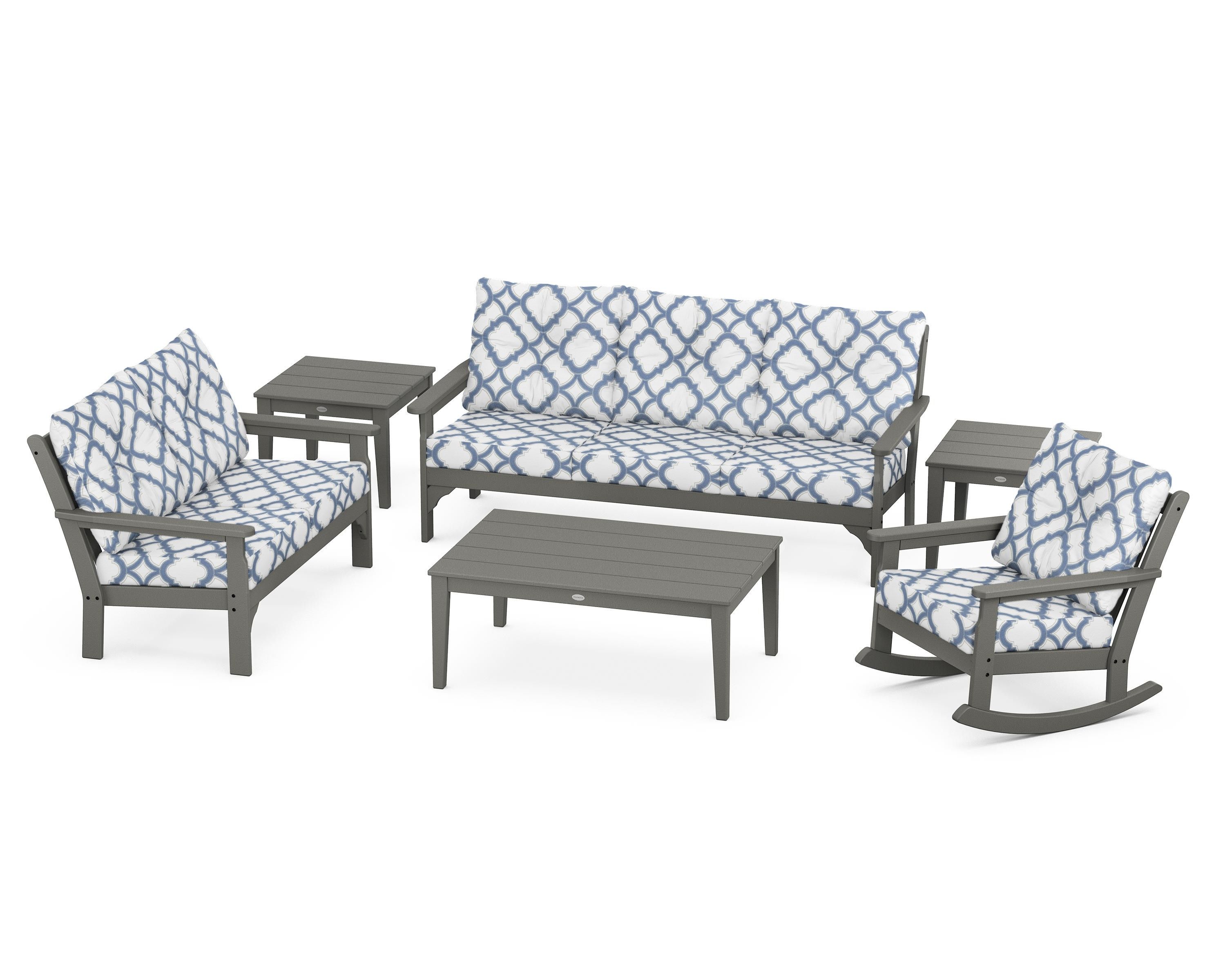 POLYWOOD® Vineyard 6-Piece Deep Seating Set in Slate Grey / Trellis Sky Blue