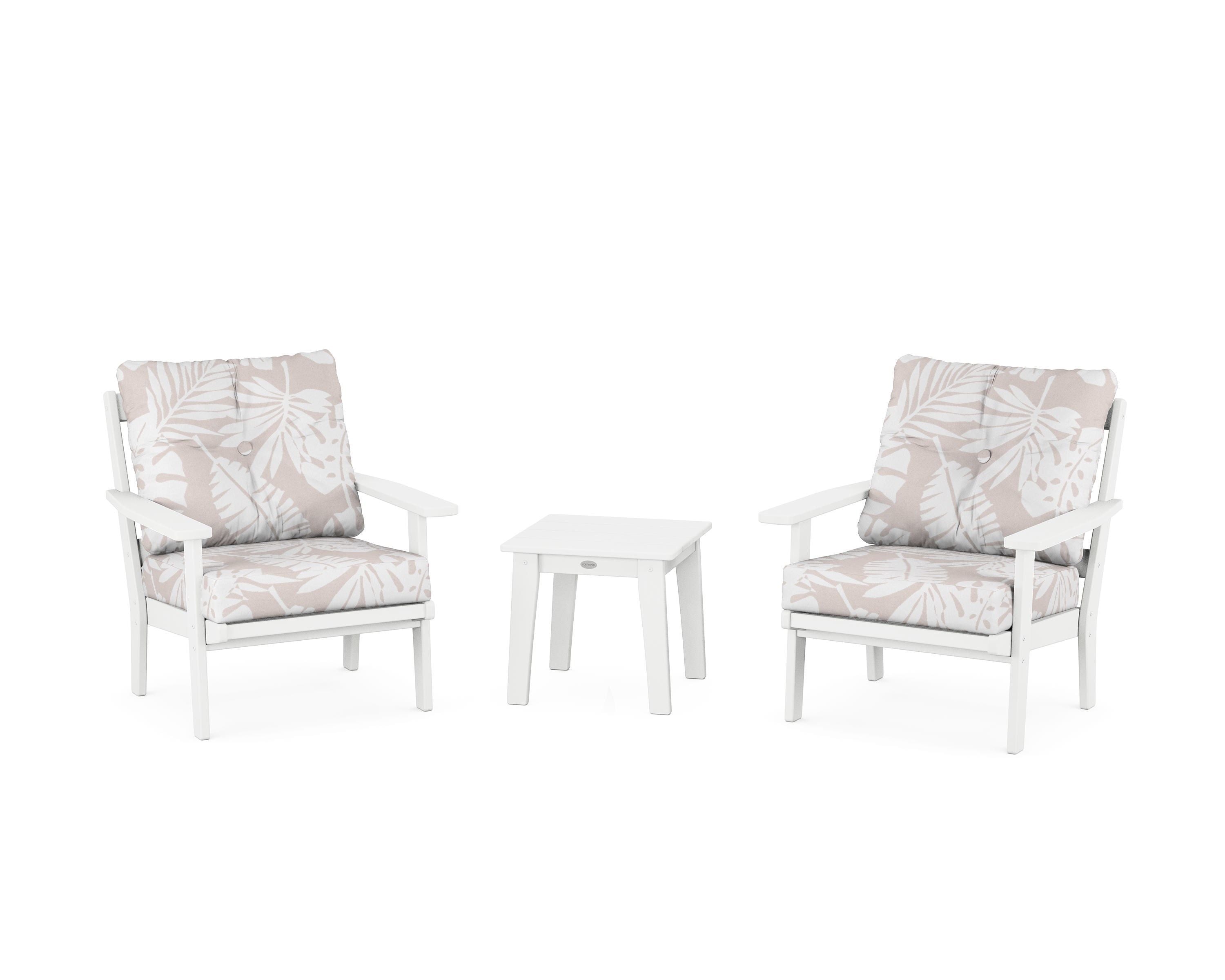POLYWOOD® Oxford 3-Piece Deep Seating Set in White / Leaf Dune Burlap