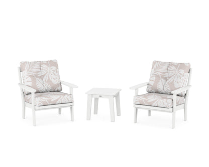POLYWOOD® Oxford 3-Piece Deep Seating Set in White / Leaf Dune Burlap