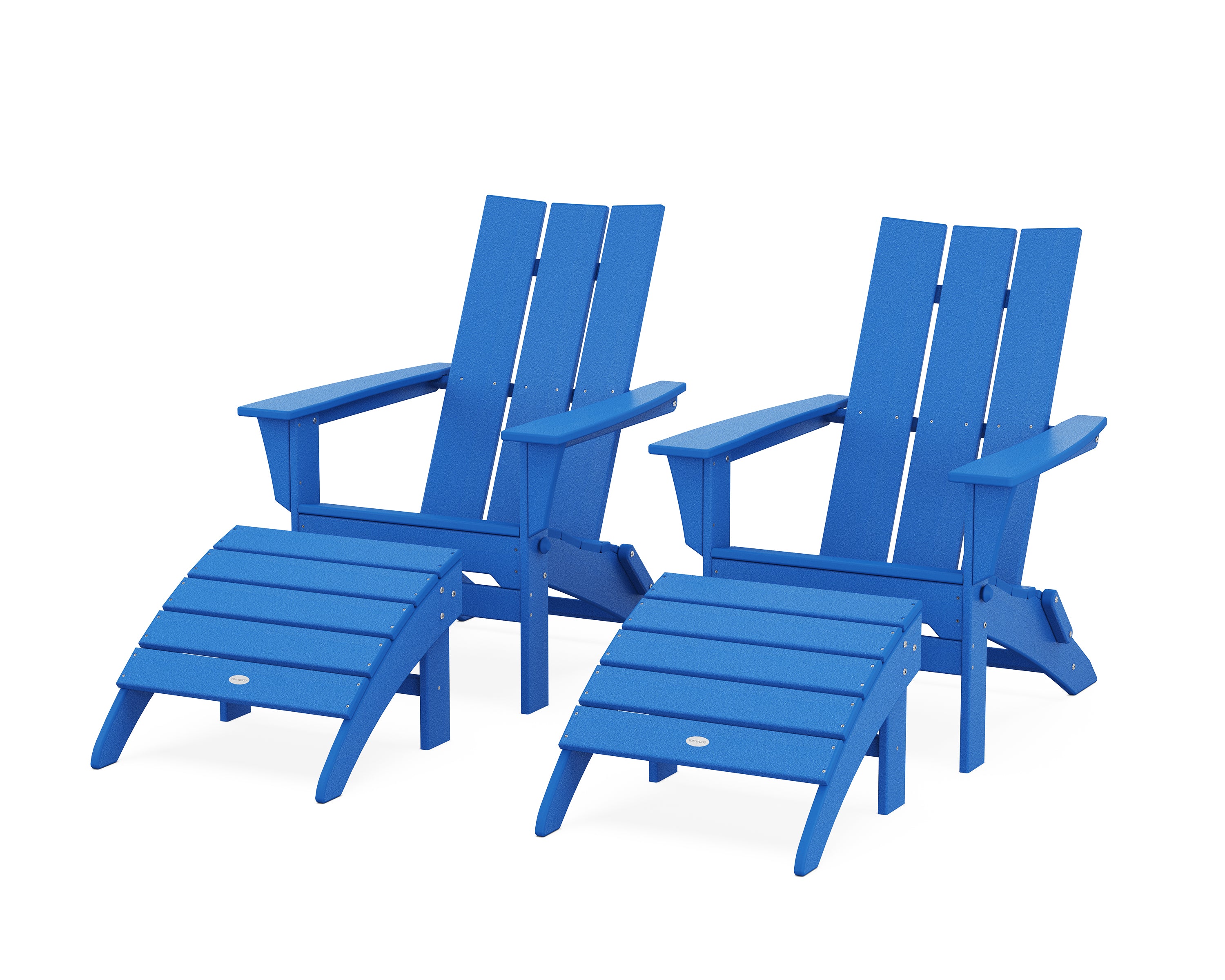 POLYWOOD® Modern Folding Adirondack Chair 4-Piece Set with Ottomans in Pacific Blue
