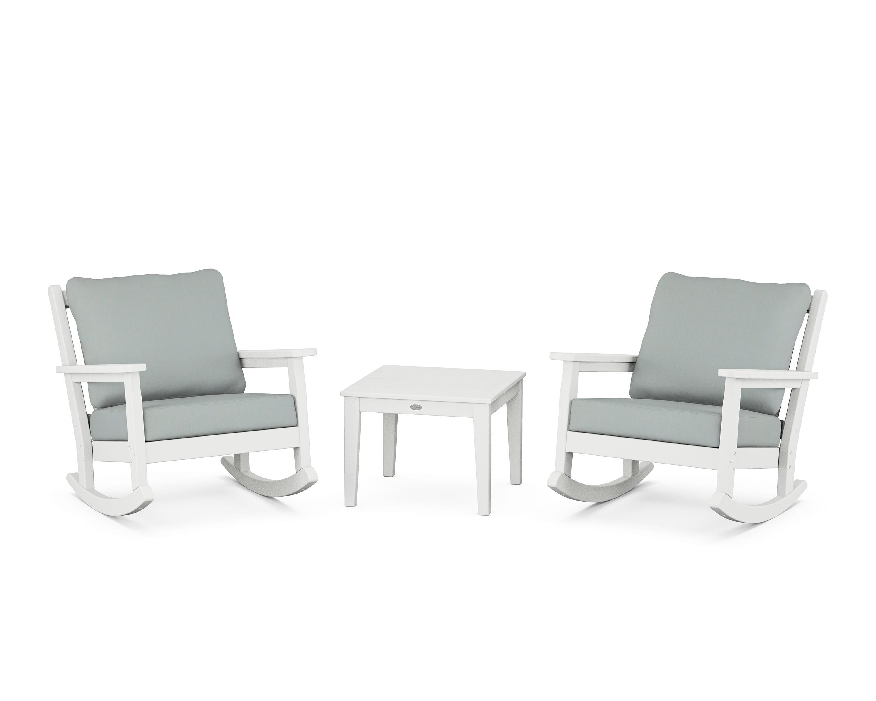 POLYWOOD® Chippendale 3-Piece Deep Seating Rocker Set in White / Spa