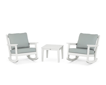 POLYWOOD® Chippendale 3-Piece Deep Seating Rocker Set in White / Spa
