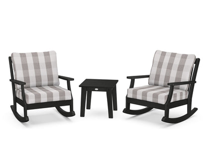 POLYWOOD® Braxton 3-Piece Deep Seating Rocker Set in Black / Buffalo Plaid Grey Mist