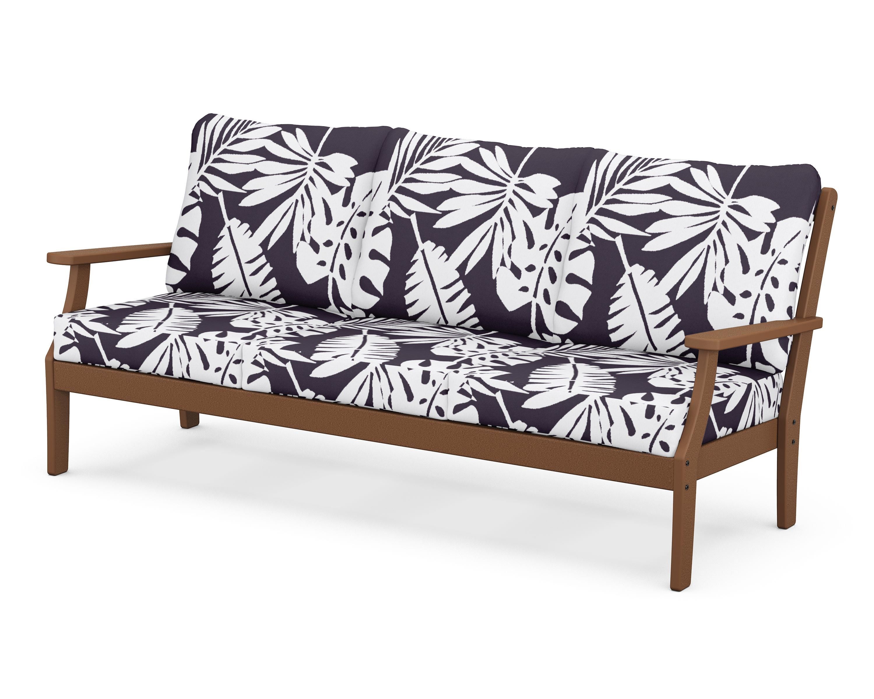 POLYWOOD® Braxton Deep Seating Sofa in Teak / Leaf Navy