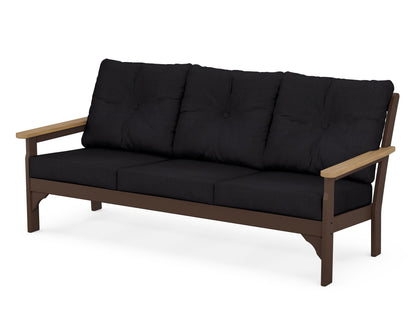 POLYWOOD® Vineyard Deep Seating Sofa in Mahogany / Natural / Midnight Linen