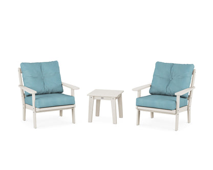 POLYWOOD® Mission 3-Piece Deep Seating Set in Sand / Lattice Sky Blue