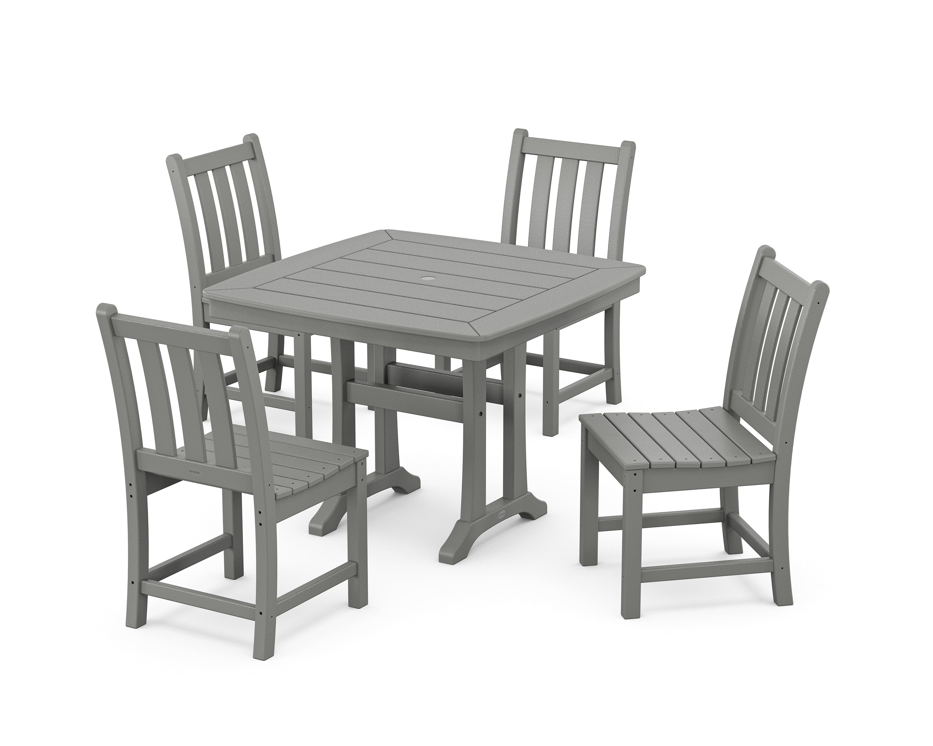 POLYWOOD® Traditional Garden Side Chair 5-Piece Dining Set with Trestle Legs in Slate Grey