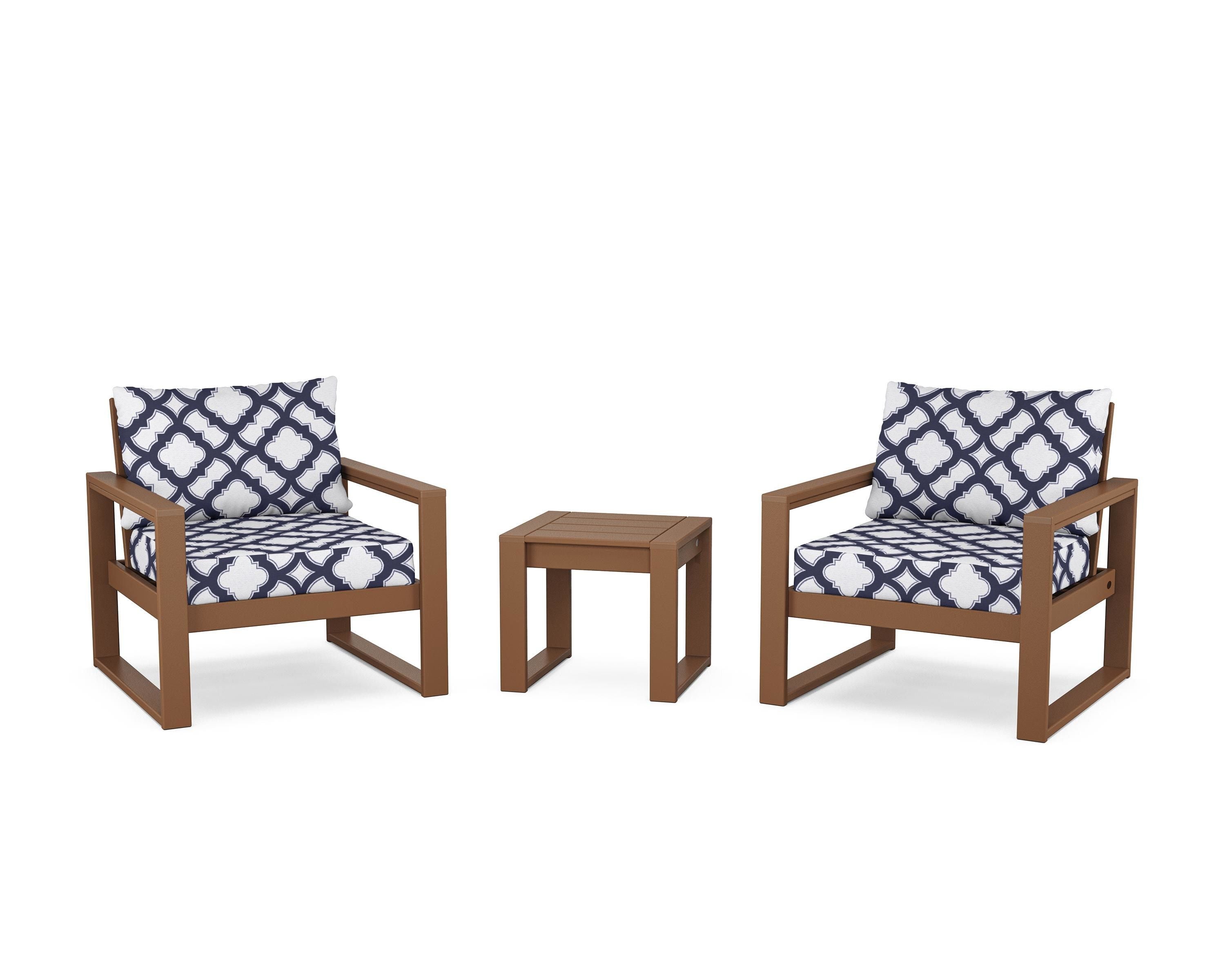 POLYWOOD® EDGE Sectional 3-Piece Deep Seating Set in Teak / Trellis Navy