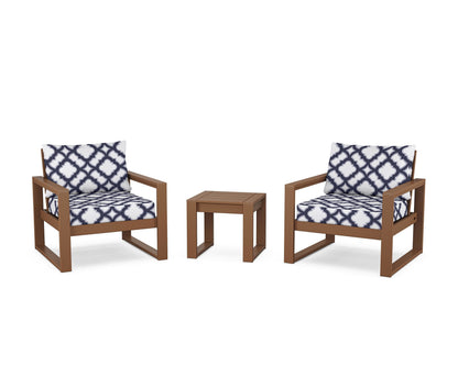 POLYWOOD® EDGE Sectional 3-Piece Deep Seating Set in Teak / Trellis Navy