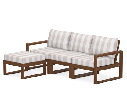 POLYWOOD® EDGE 4-Piece Modular Deep Seating Set with Ottoman in Teak / Buffalo Plaid Dune Burlap