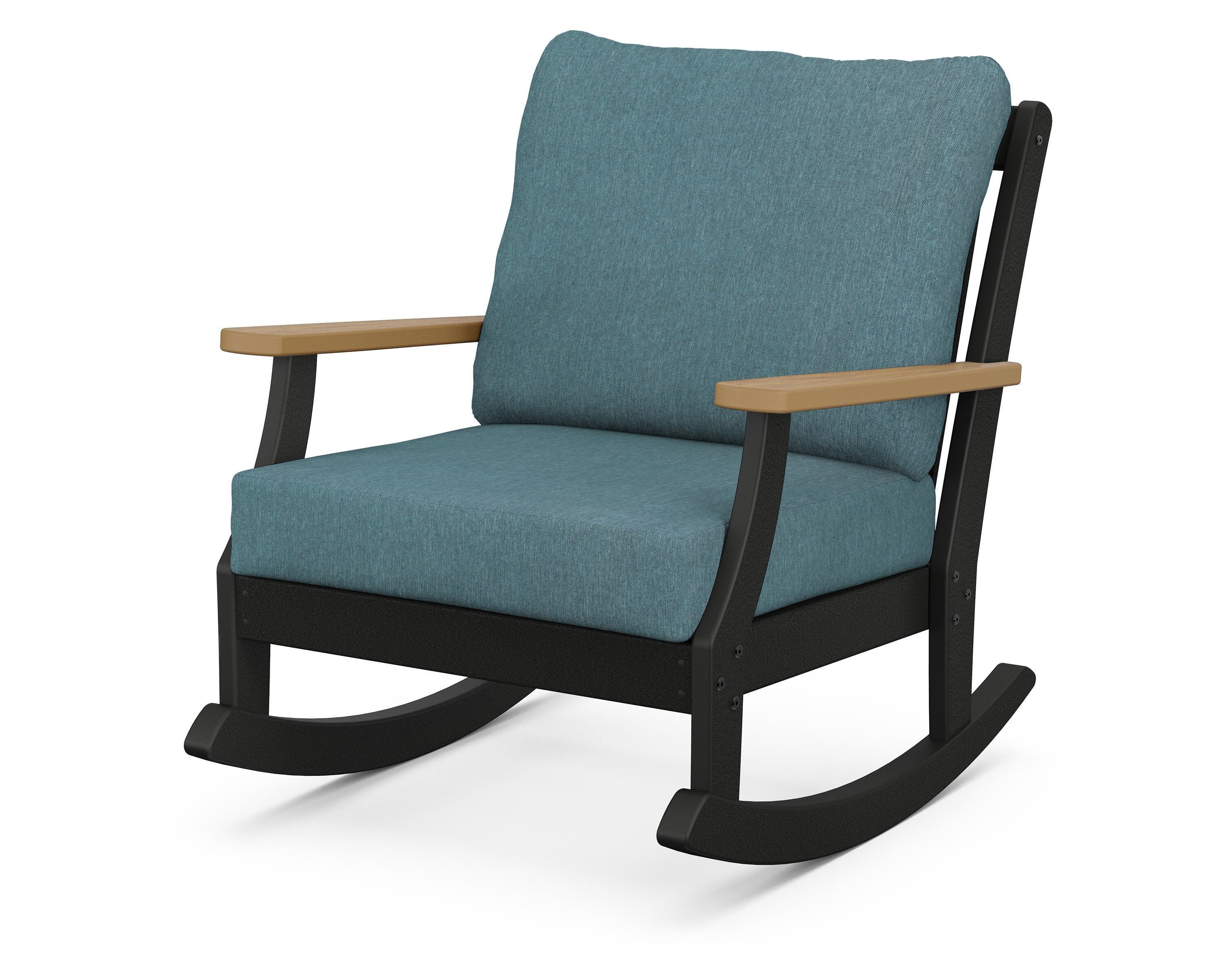 POLYWOOD® Braxton Deep Seating Rocking Chair in Black / Natural / Ocean Teal