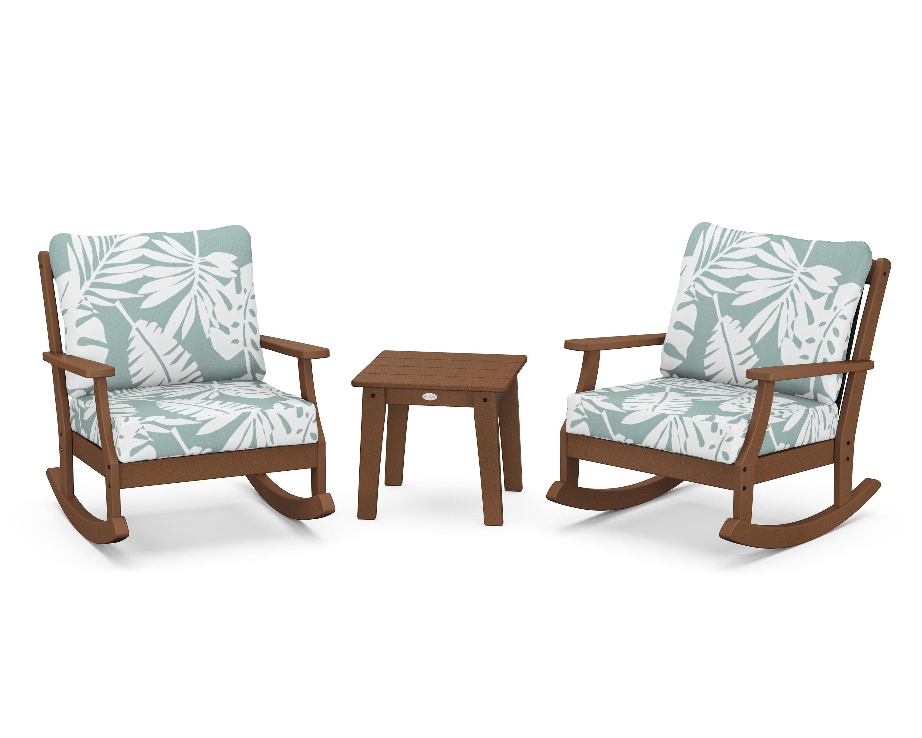 POLYWOOD® Braxton 3-Piece Deep Seating Rocker Set in Teak / Leaf Glacier Spa