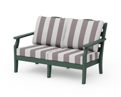 Draper James™ by  POLYWOOD® Savannah Deep Seating Loveseat in Green / Cabana Stripe Grey Mist