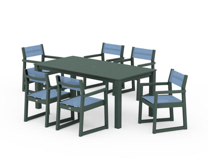 POLYWOOD® EDGE Sling Arm Chair 7-Piece Parsons Dining Set in Green / Poolside Sling