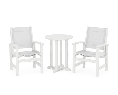 POLYWOOD® Coastal 3-Piece Round Bistro Dining Set in White / White Sling