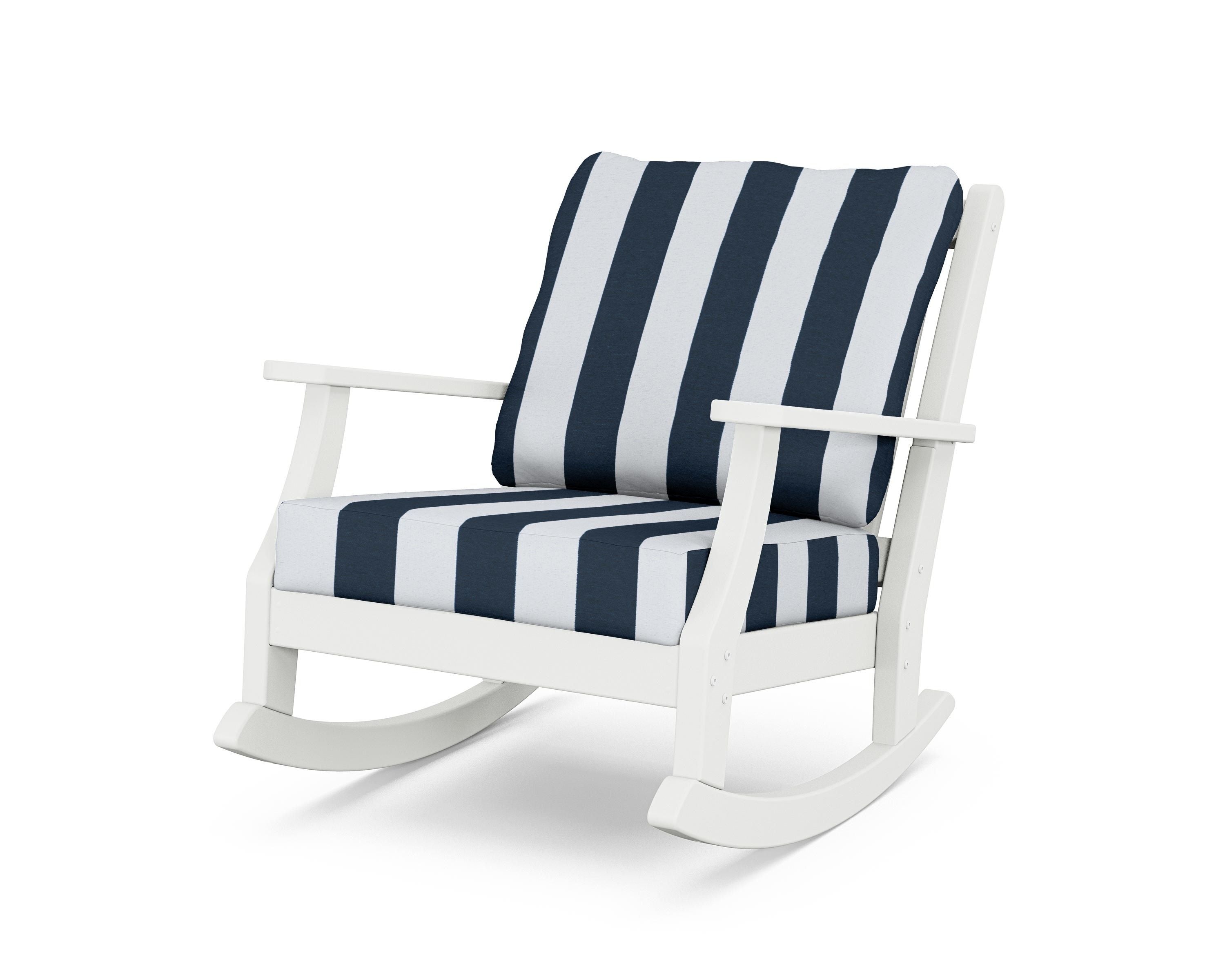 Country Living Wovendale Deep Seating Rocking Chair in White / Cabana Stripe Marine Indigo