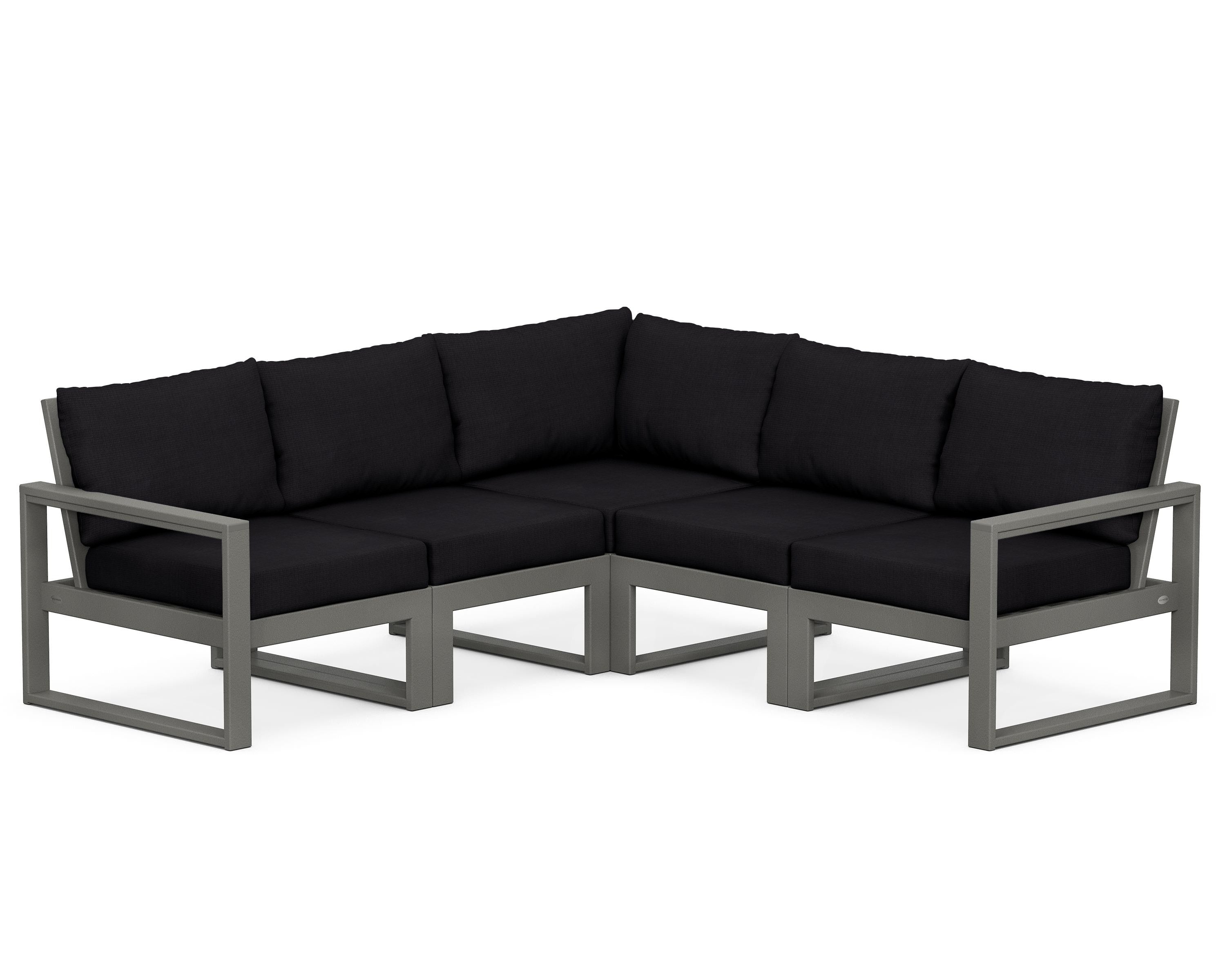 POLYWOOD® EDGE 5-Piece Modular Deep Seating Set in Slate Grey / Midnight Linen