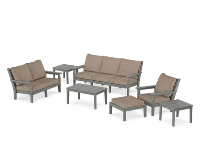 POLYWOOD® Chippendale 7-Piece Deep Seating Set in Slate Grey / Spiced Burlap