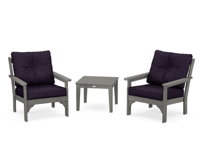 POLYWOOD® Vineyard 3-Piece Deep Seating Set in Slate Grey / Navy Linen