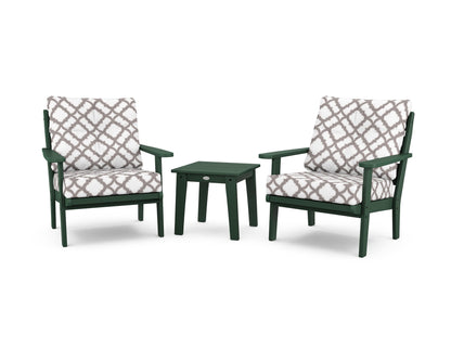 POLYWOOD® Lakeside 3-Piece Deep Seating Chair Set in Green / Trellis Grey Mist