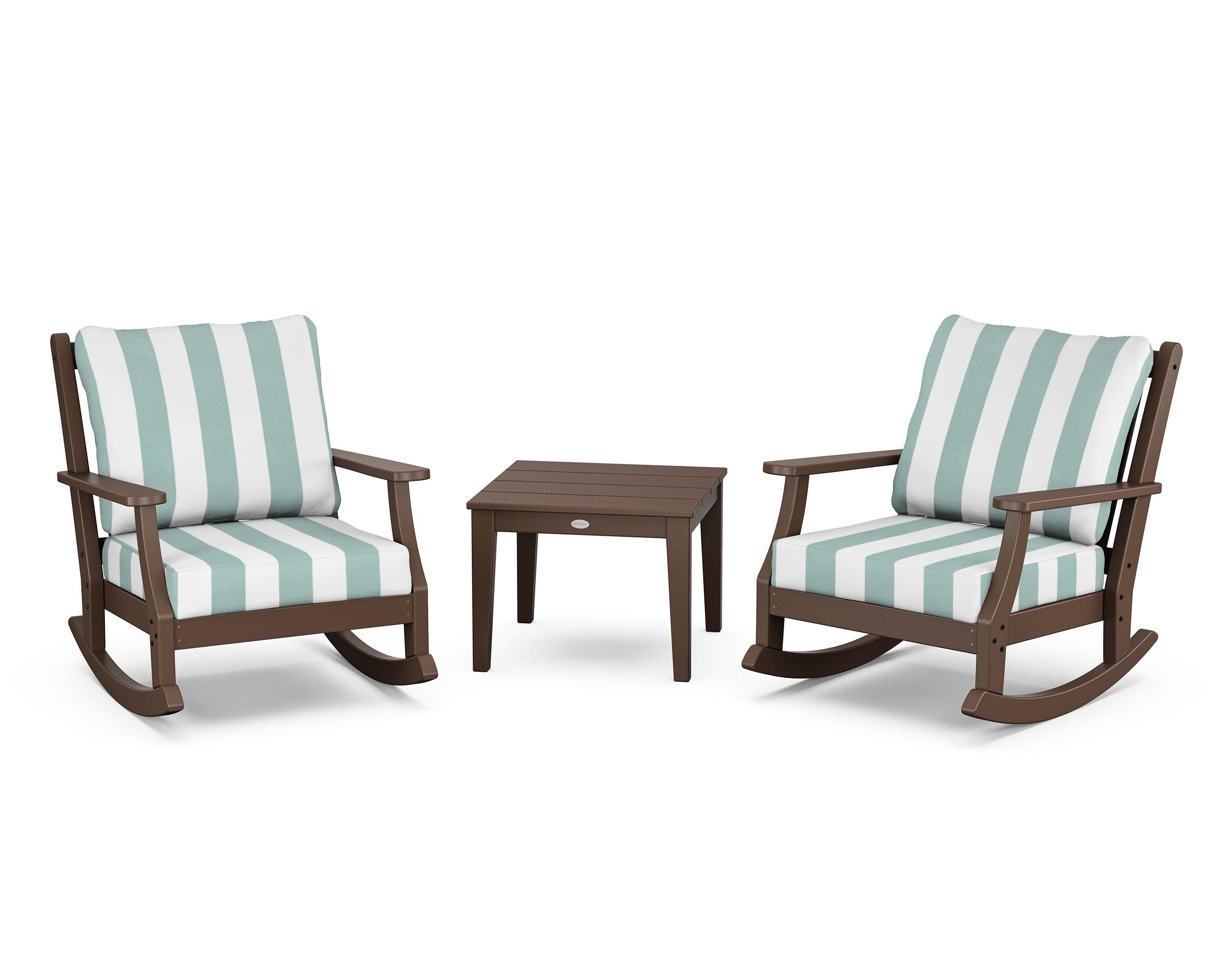 Country Living Wovendale 3-Piece Deep Seating Rocker Set in Mahogany / Cabana Stripe Glacier Spa