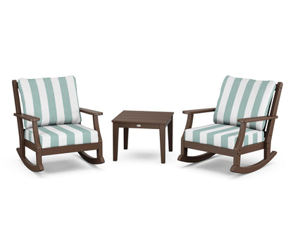 Country Living Wovendale 3-Piece Deep Seating Rocker Set in Mahogany / Cabana Stripe Glacier Spa