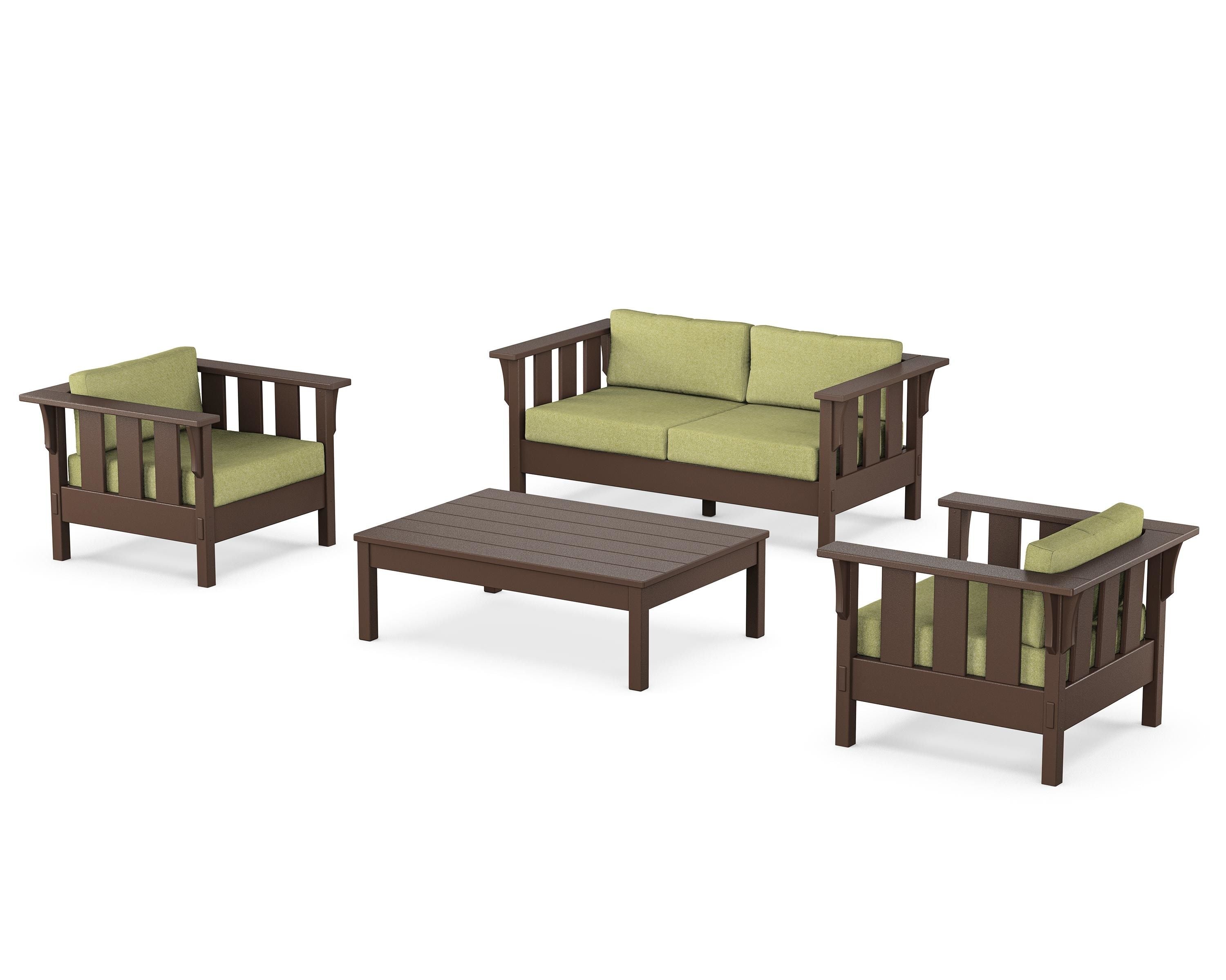 Martha Stewart by POLYWOOD® Acadia 4-Piece Deep Seating Set with Loveseat in Mahogany / Chartreuse Boucle