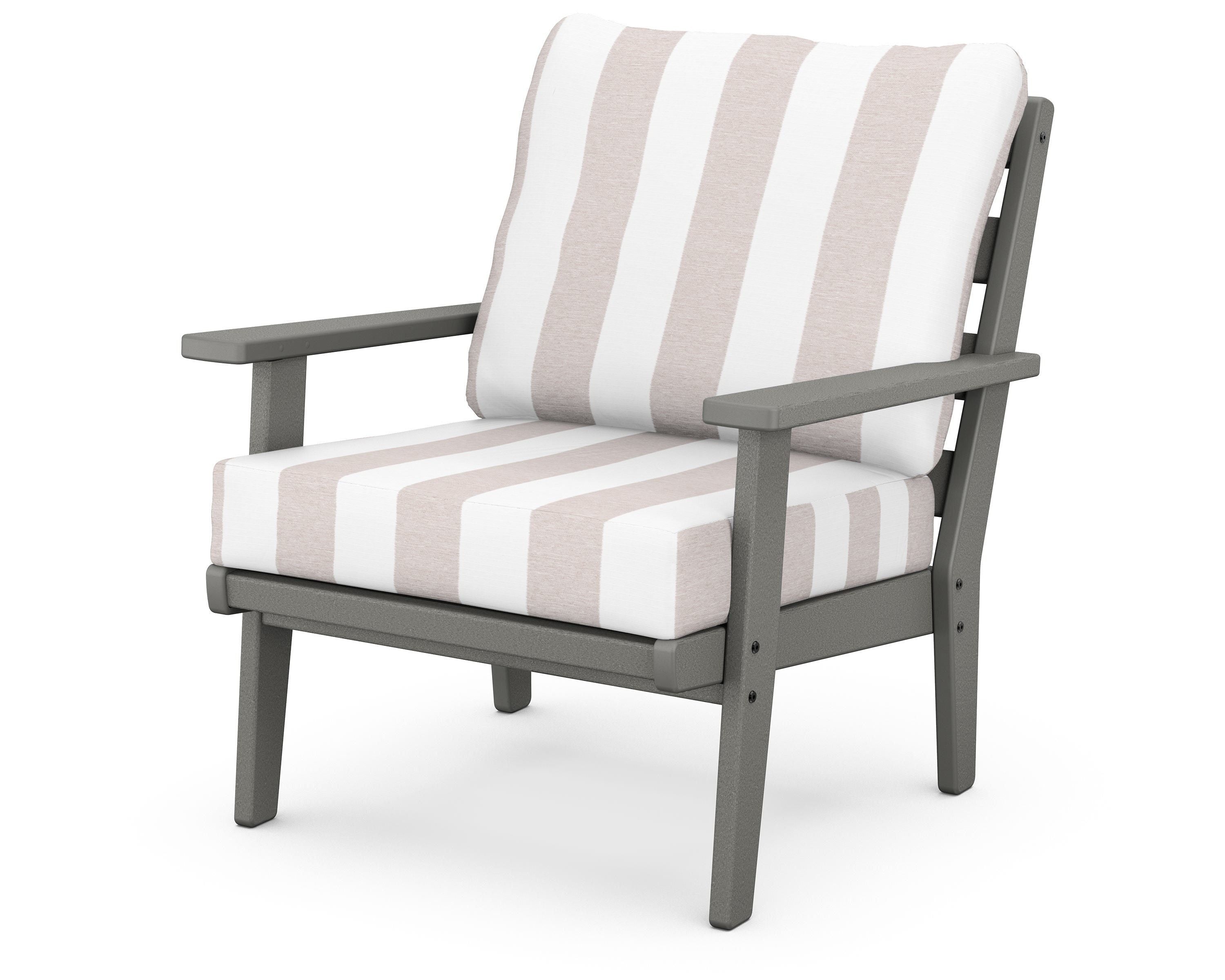 POLYWOOD® Grant Park Deep Seating Chair in Slate Grey / Cabana Stripe Dune Burlap