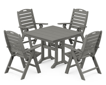 POLYWOOD® Nautical Folding Highback Chair 5-Piece Farmhouse Trestle Dining Set in Slate Grey