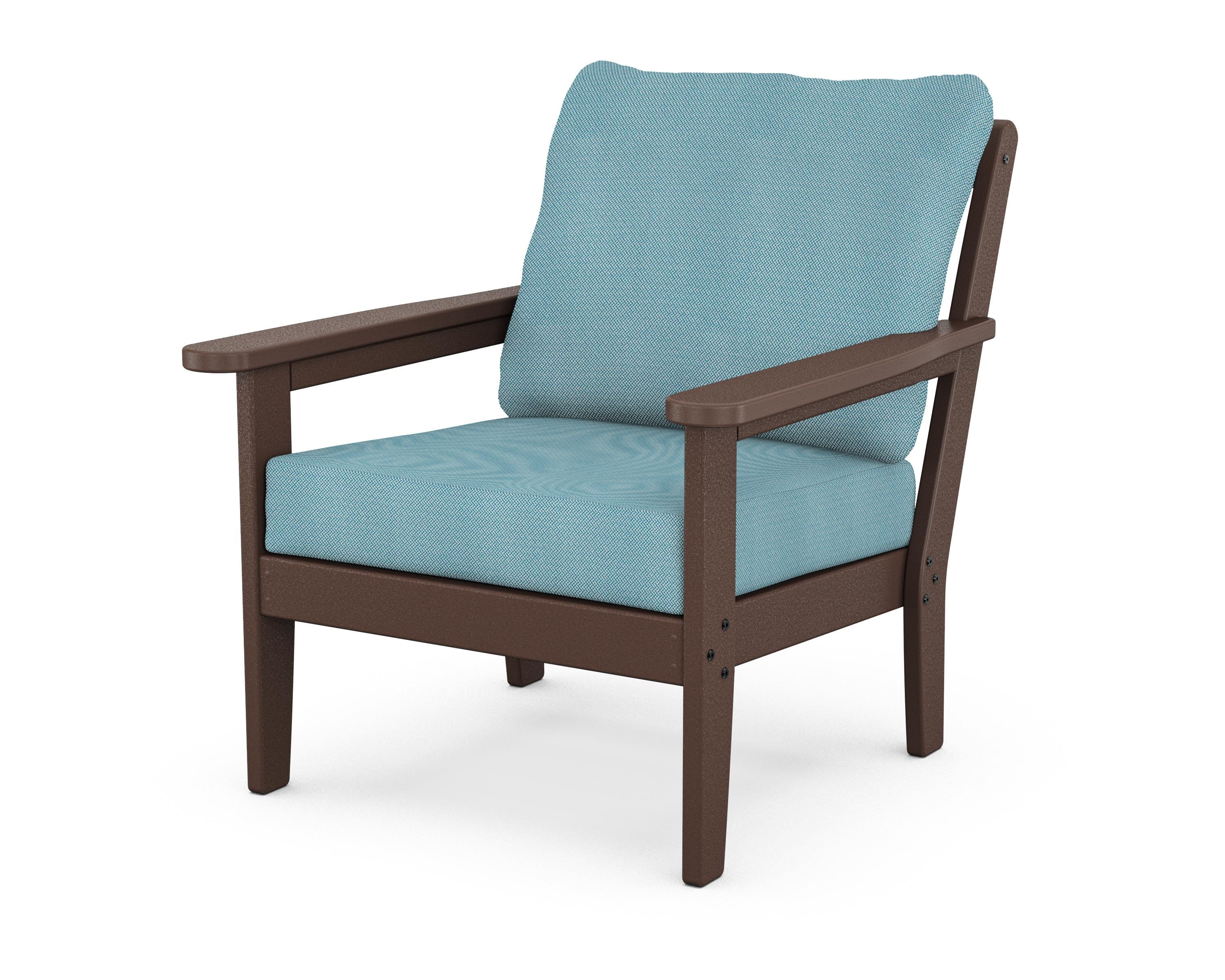 Country Living Cottage Deep Seating Chair in Mahogany / Lattice Sky Blue