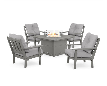 POLYWOOD® Oxford 5-Piece Deep Seating Set with Fire Pit Table in Slate Grey / Granite