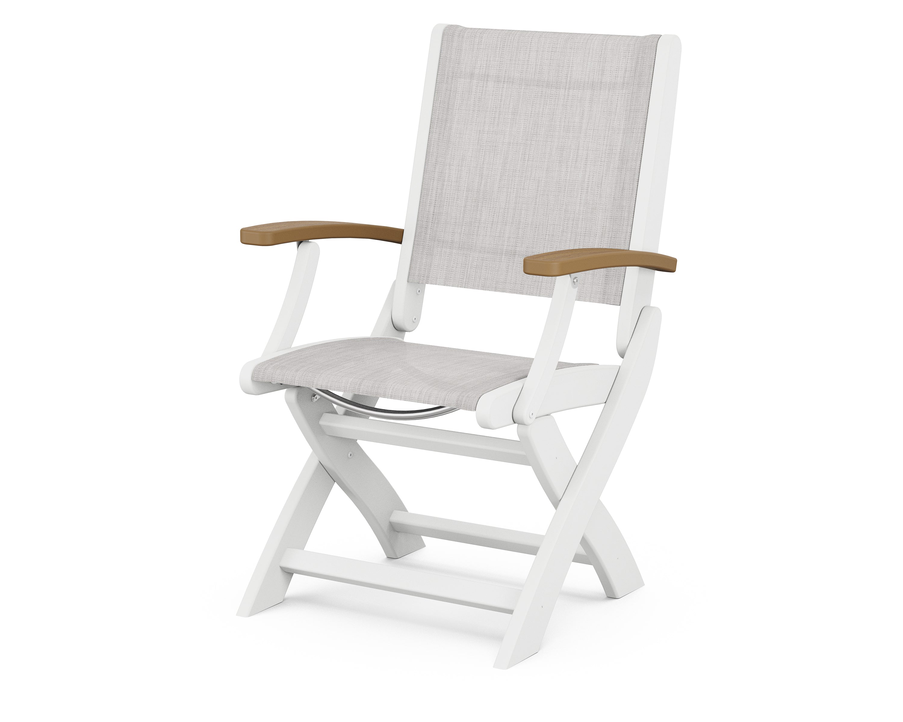 POLYWOOD® Coastal Folding Chair in White / Natural / Parchment Sling