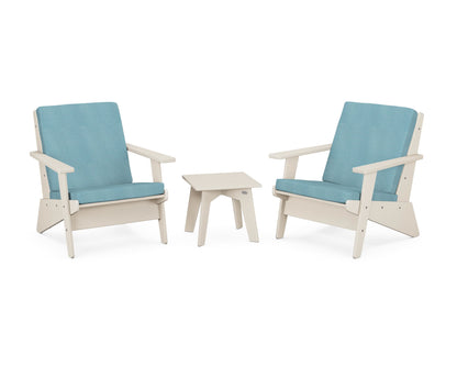 POLYWOOD® Riviera Modern Lounge 3-Piece Set in Sand / Lattice Sky Blue