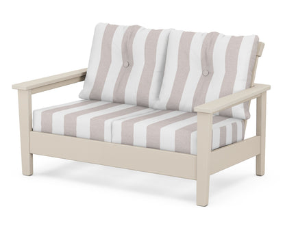 POLYWOOD® Prescott Deep Seating Loveseat in Sand / Cabana Stripe Dune Burlap