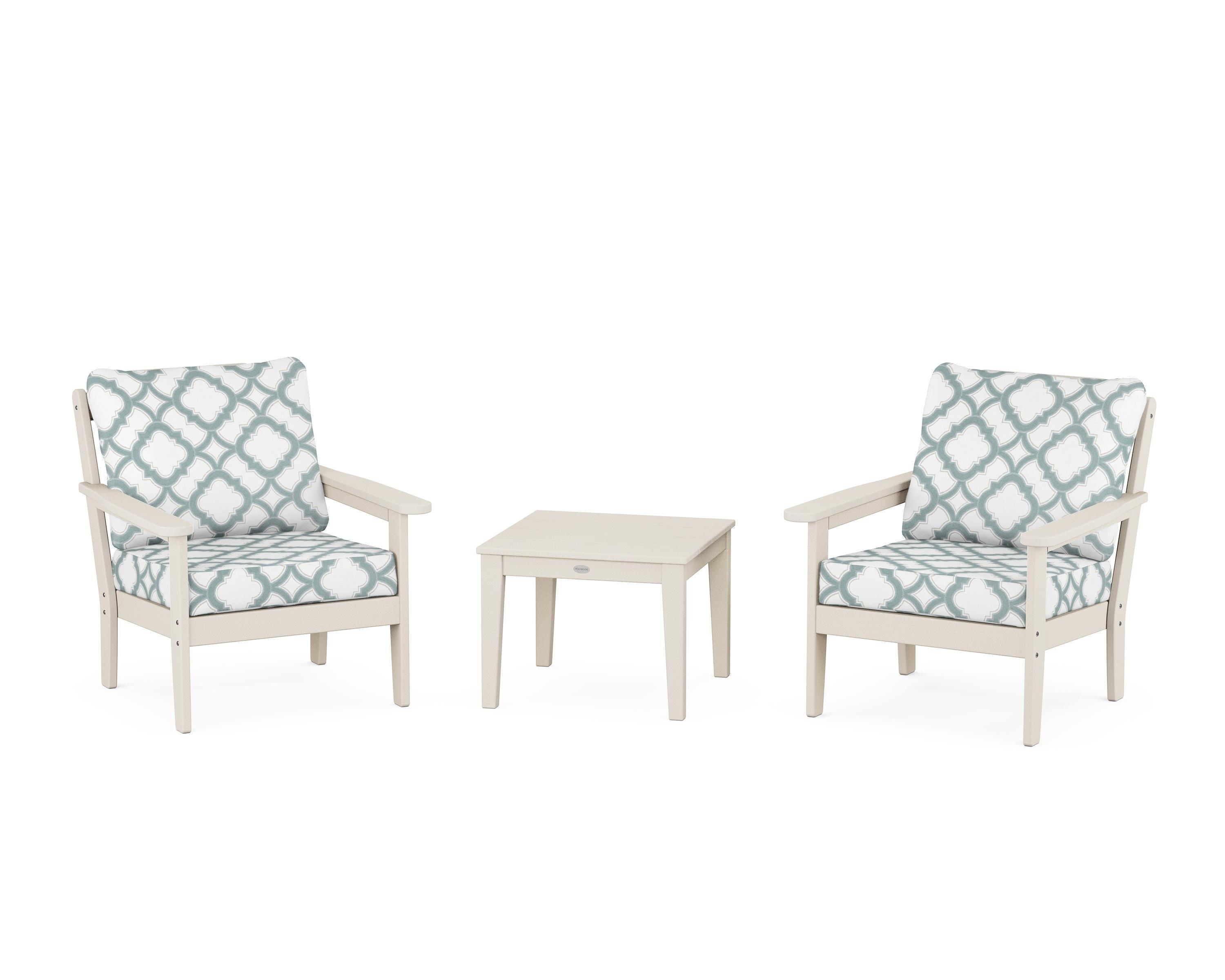 Country Living Cottage 3-Piece Deep Seating Set in Sand / Trellis Glacier Spa