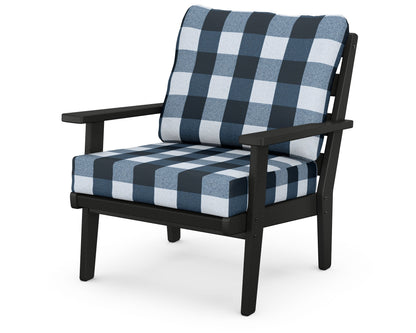 POLYWOOD® Grant Park Deep Seating Chair in Black / Buffalo Plaid Marine Indigo