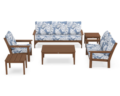 POLYWOOD® Vineyard 6-Piece Deep Seating Set in Teak / Leaf Sky Blue