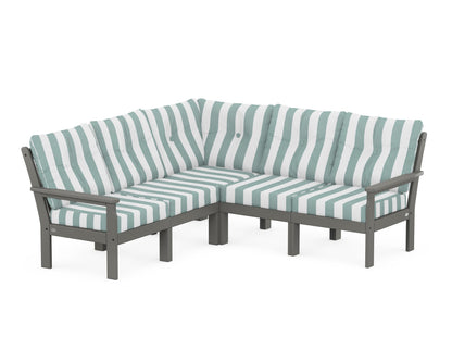 POLYWOOD® Vineyard 5-Piece Sectional in Slate Grey / Cabana Stripe Glacier Spa