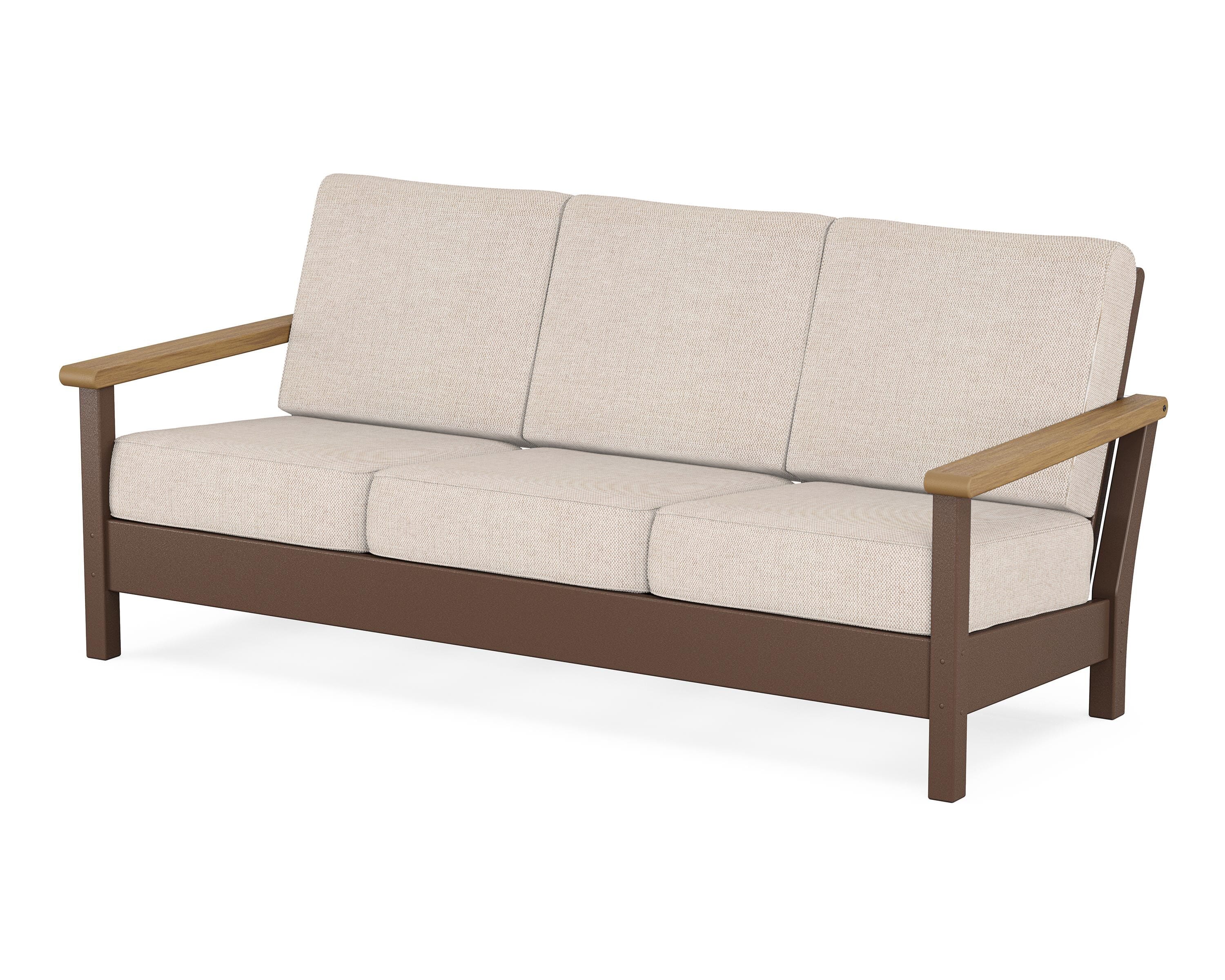 POLYWOOD® Harbour Deep Seating Sofa in Mahogany / Natural / Blend Linen