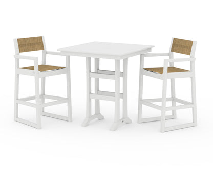 POLYWOOD® EDGE Sling Arm Chair 3-Piece Farmhouse Bar Set with Trestle Legs in White / Burlap Sling