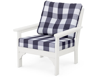 POLYWOOD® Vineyard Deep Seating Chair in Vintage White / Buffalo Plaid Navy
